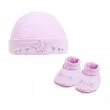 HB15-P: Pink Princess Hat & Bootee Set